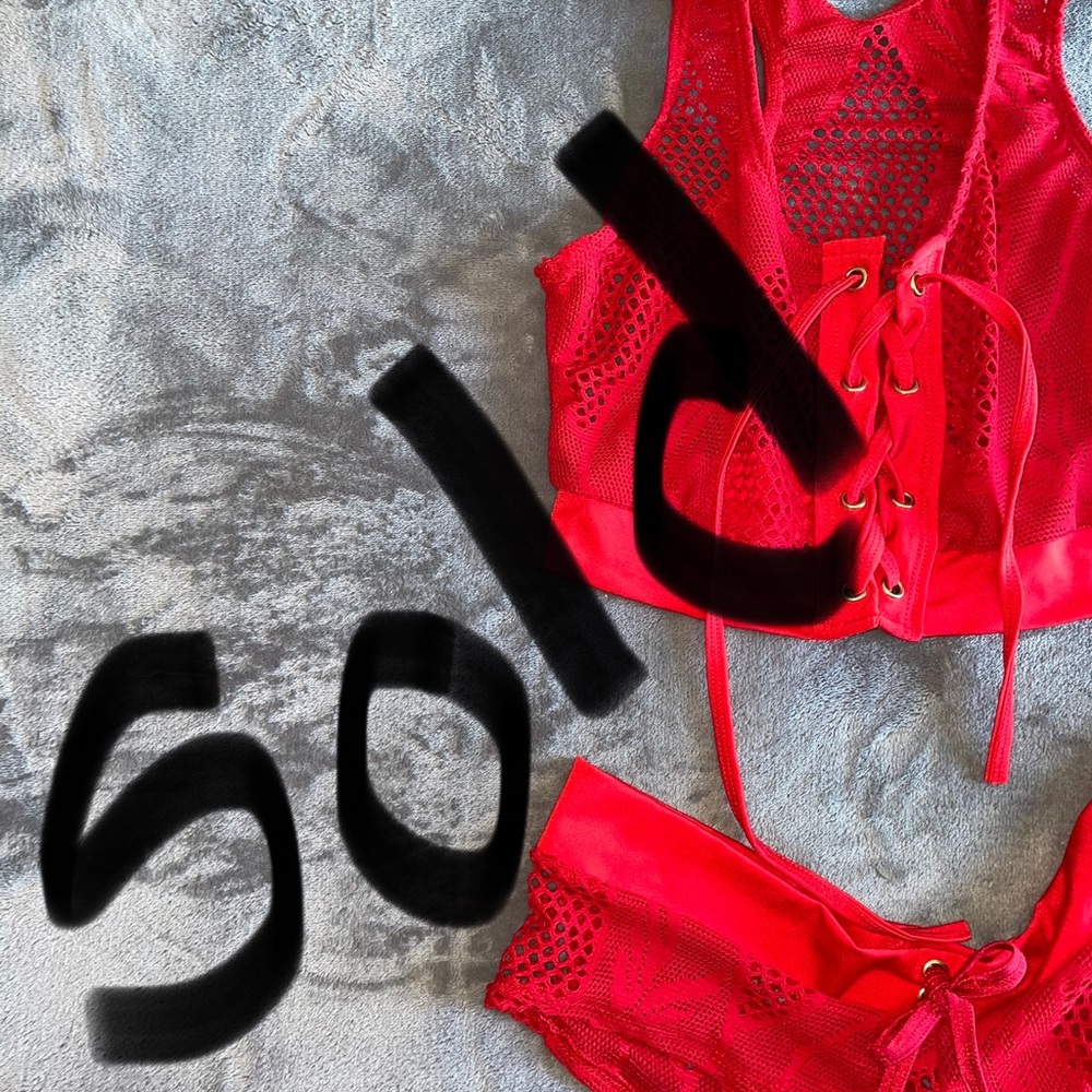 Red Fishnet 2 Piece Matching Set